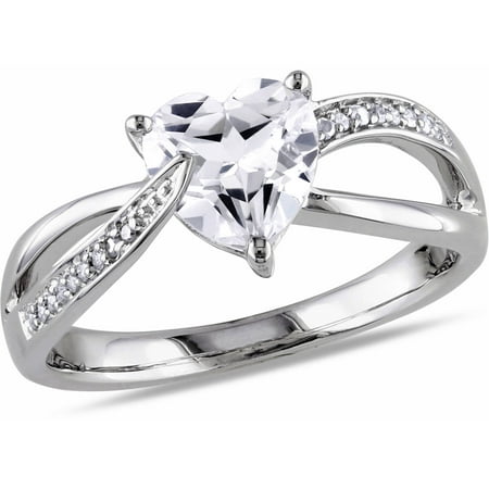 Miabella 1-7/8 Carat T.G.W. Created White Sapphire and Diamond-Accent Sterling Silver Cross-Over Heart Ring