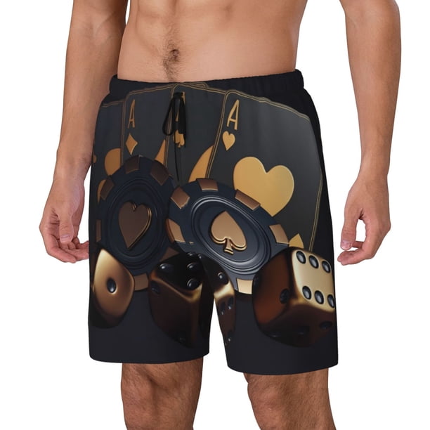 Fotbe Casino Cards Poker Traje de Baño para Hombre – Shorts de Natación de Secado Rápido con Forro y Bolsillos-Medium