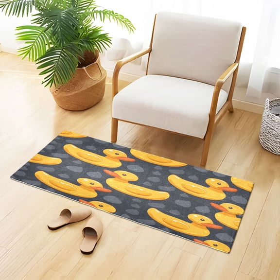 Cute Rubber Yellow Ducks Plush Carpet Non Slip Runner Rug Absorbent Bath Mat 39" x 20"