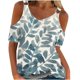 thumbnail image 1 of Camisas de Manga Corta para las Mujeres Blusa de Cuello Redondo de Impresión Casual, Top de Algodón de Imitación Ligero para el Hogar, el Uso Diario Y las Cuatro Estaciones, 1 of 4