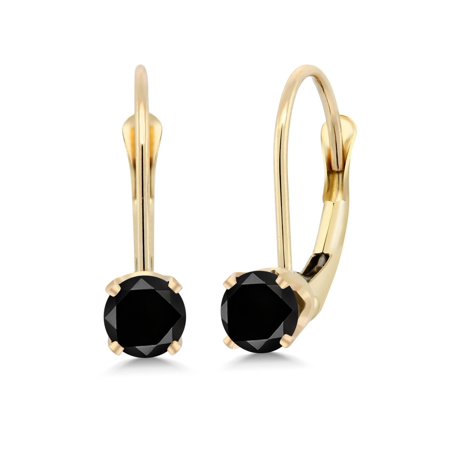 14K Yellow Gold 0.54 Ct Round Black Diamond Leverback Earrings