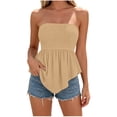 thumbnail image 2 of Mifsaly Strapless Tops for Women Smocked Bandeau Tube Top Flare Flowy Peplum Hem Sleeveless Summer Beach Cami Shirts Khaki,XL, 2 of 7