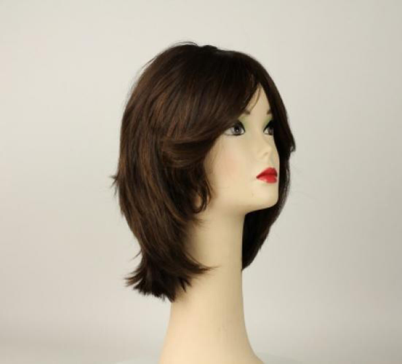 European Human Hair Freeda Wig Regina Dark Brown With Reddish Highlights Multi Skin Top Size L