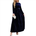 thumbnail image 2 of Vestido Elegante de Terciopelo con Cinturón, Plisado, de Larga, para Fiesta Formal de Boda, para Mujer Azul Oscuro M, 2 of 9