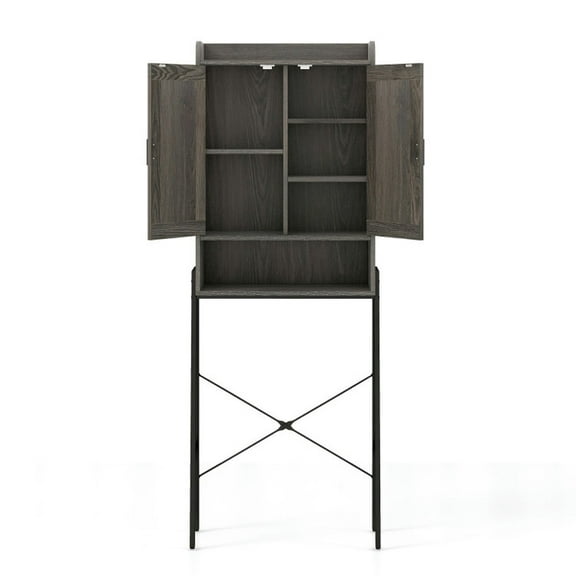 Barara King Toilet Storage Rack Bathroom,Bathroom Shelf, Over the Toilet Storage Cabinet Space Saver Organizer with Double Doors-Gray