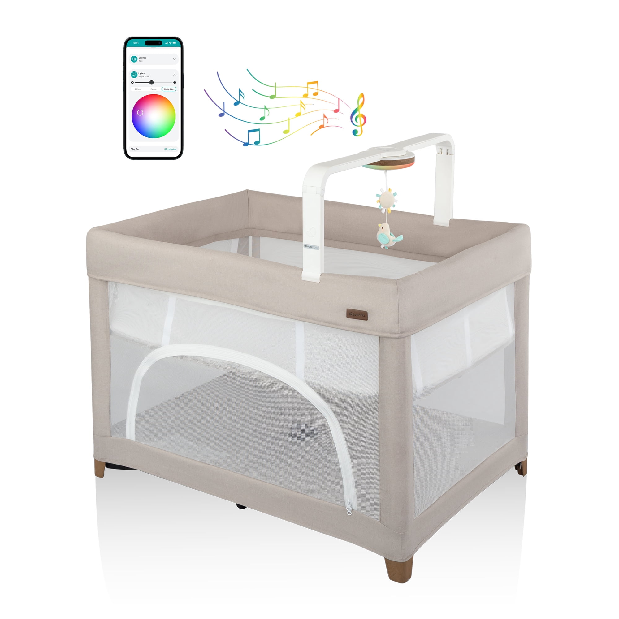 Evenflo Eris One-Hand Playard with Bassinet (Coastal Coffee)