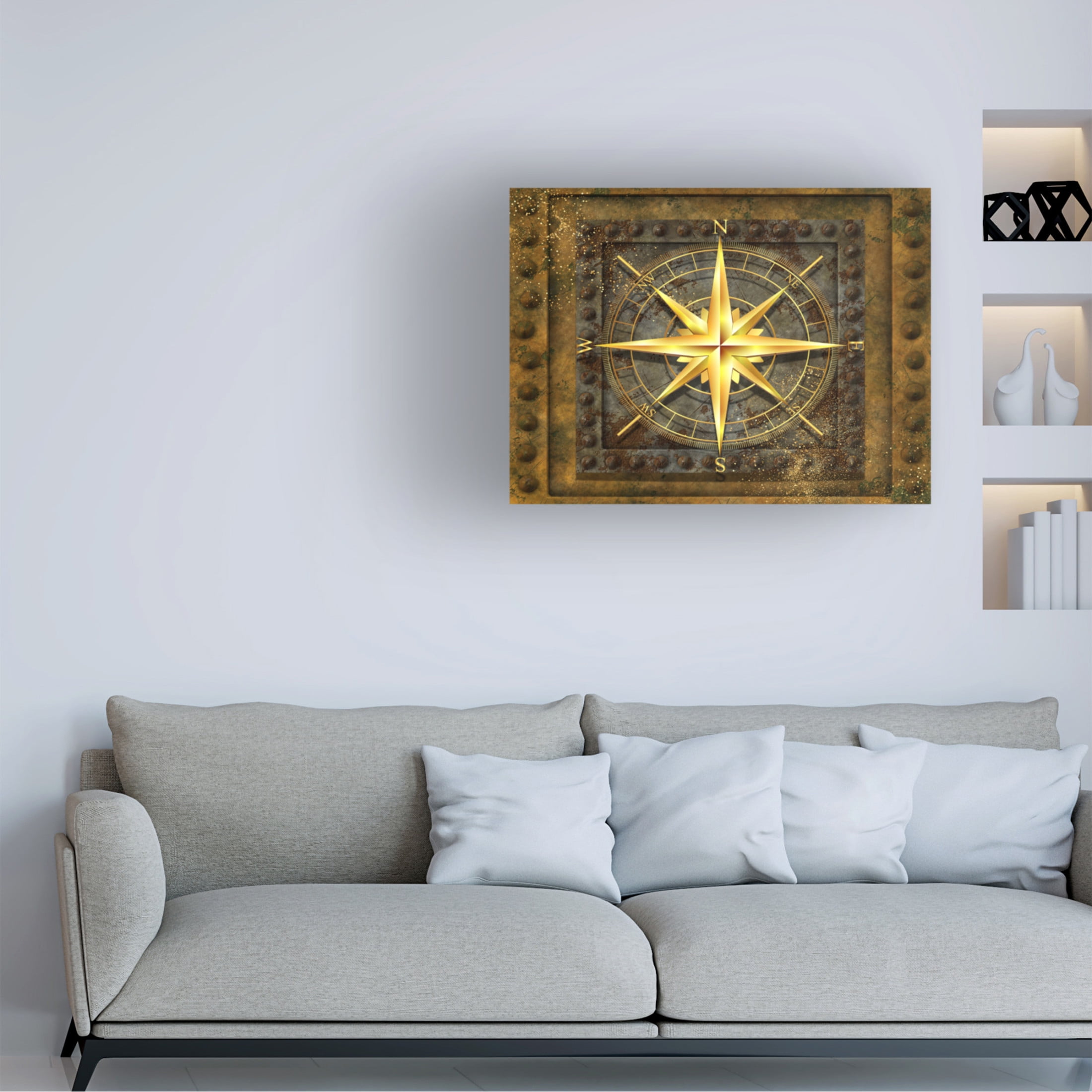 Canvas Wall Art - Tina Mitchell 'Steampunk Compass' Wall Art for Living Room, Bedroom, or Office Décor by Trademark Fine Art - 32 x 32 Inches