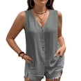 thumbnail image 1 of Tops de Color Sólido para las Mujeres Botón Cuello Redondo 3/4 Manga Blusa Casual, las Mujeres de Entrenamiento Tops Suave Transpirable, 1 of 8