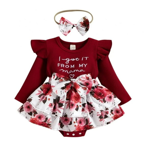 XBASW Baby Girls Jumpsuit   Pp Skirt  hair Band Spring Fall 3PCS Outfit Newborn Floral Pullover Romper Set for Girls 0-18M