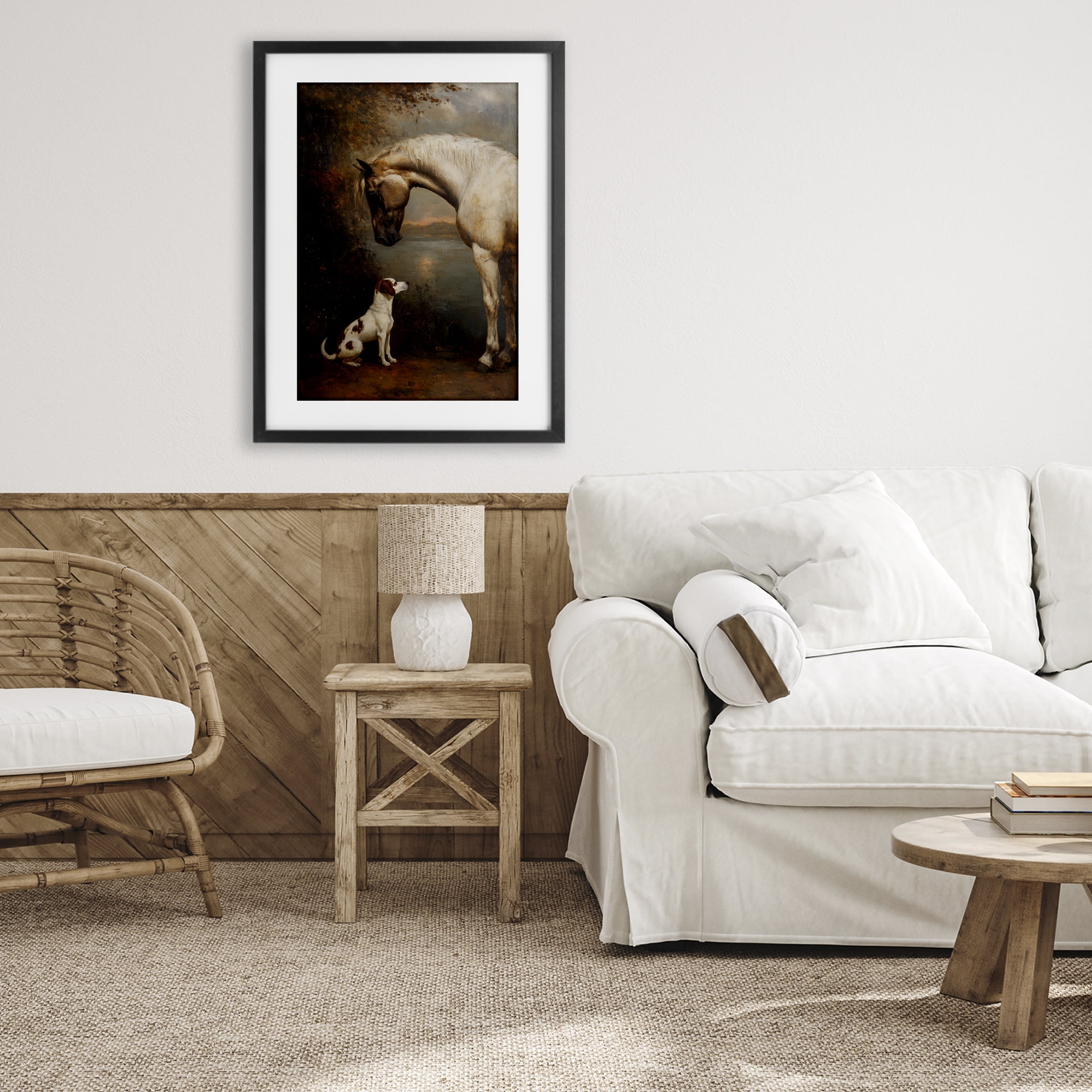 Stupell Industries Hound & Horse Vintage View Black Framed Print Under Glass, design by Petal Prints Design