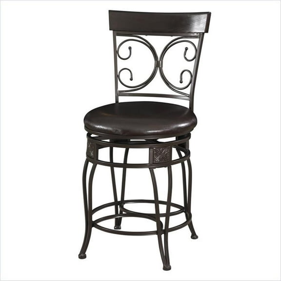 Bowery Hill Metal Bar Stool Chair in Bronze With Rotating Round Seat & Footrest