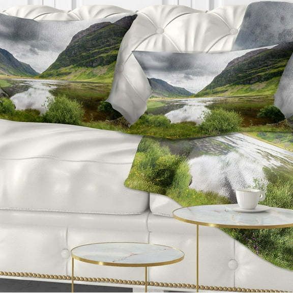 Designart Valley Of Glencoe in Green - Landscape Printed Throw Pillow - 12x20