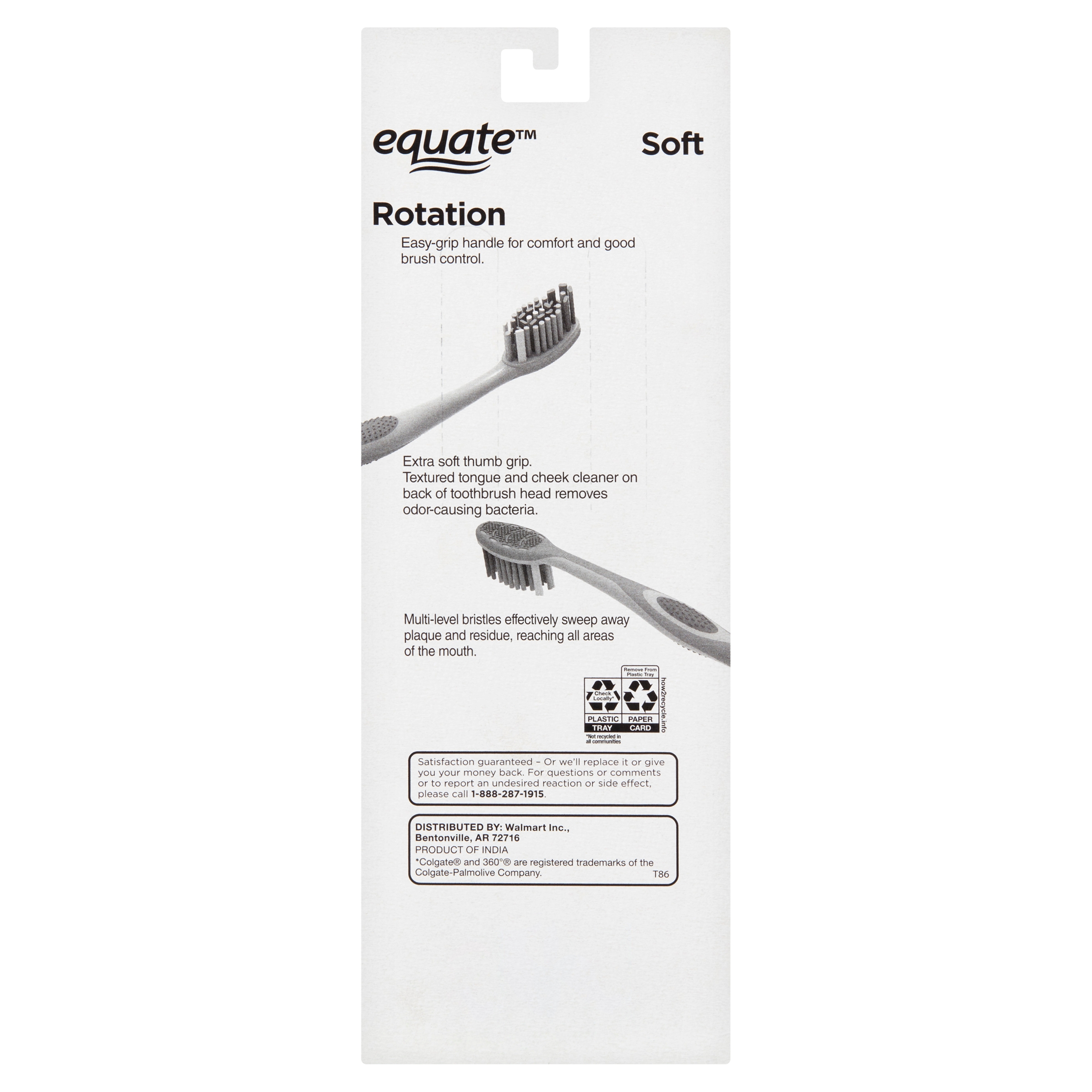 Equate Rotation, Adult Manual Soft Bristle Toothbrush with Tongue and Cheek Cleaner, 4 Count - image 7 of 9