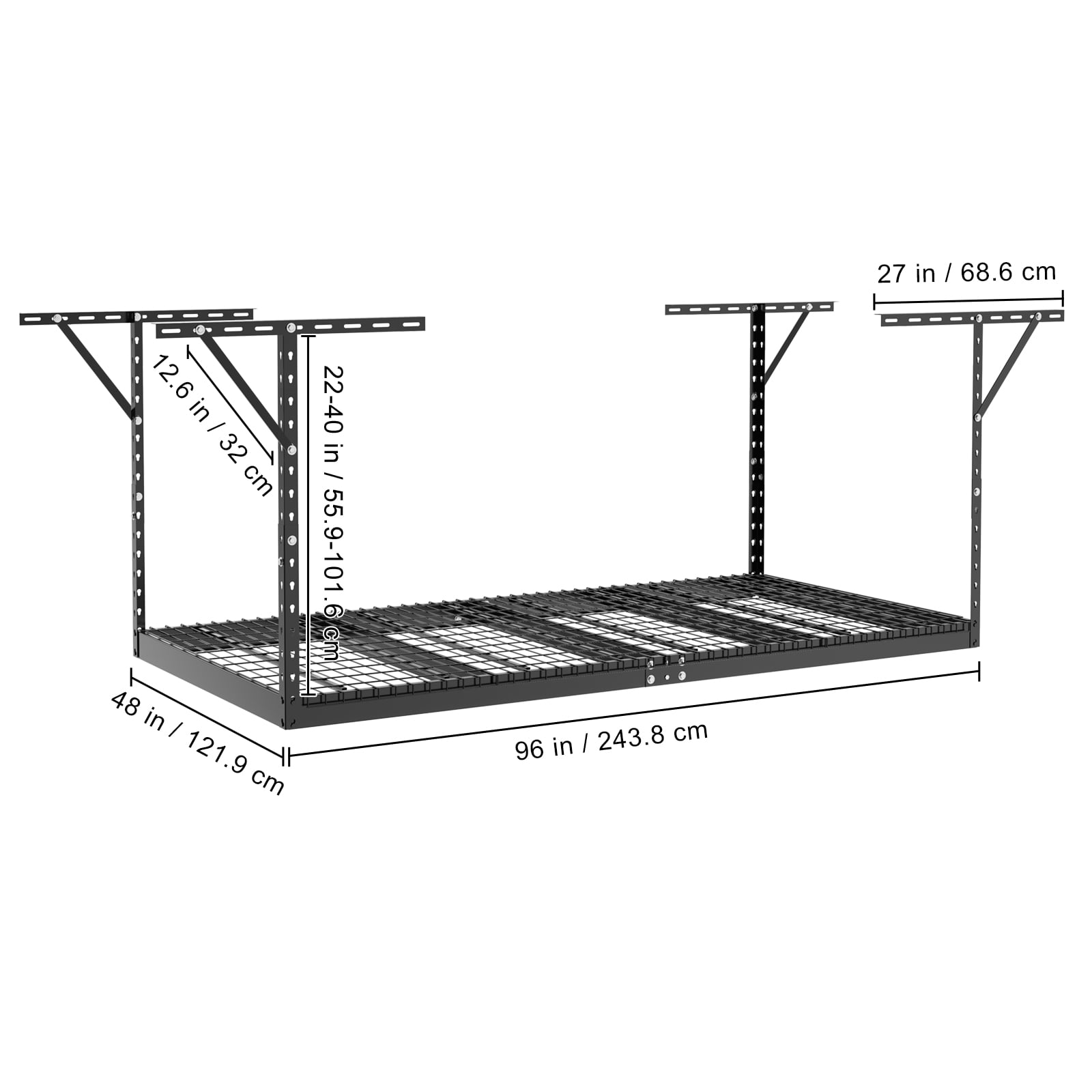 KFFKFF Overhead Adjustable Garage Storage Rack 48x96" Ceiling Rack 600 lbs Black