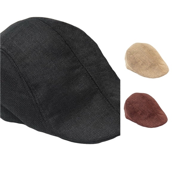 XIAOCHA Mens Textured‑Weave Woven Flat Cap Solid Sleek Silhouette City Trip Hats,Black