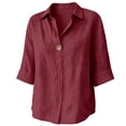 thumbnail image 3 of 2026 New Womens Button Down Shirts Long Sleeve Linen Casual Collared Blouses Loose Fit Summer Clothing(RD5,L), 3 of 3
