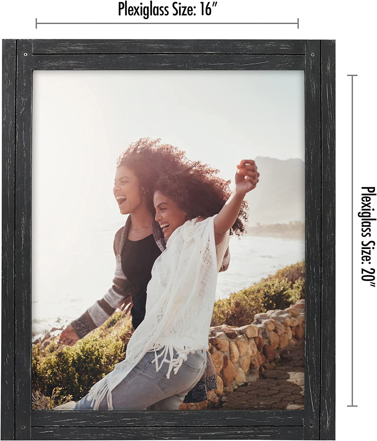Americanflat 16x20 Rustic Picture Frame in Black with Textured Wood and Plexiglass Cover - Horizontal and Vertical Formats for Wall