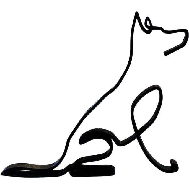 Escultura de pared de arte minimalista de perro de metal, estatua de arte de dibujo de línea de perro geométrico de alambre de metal abstracto, decoración de pared de sala de estar