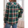 thumbnail image 6 of Women'S V Neck Plaid Shirts Dressy Casual Button-Down Business Work Boho Tops Long Sleeve Fall Outfits Dark Green S, 6 of 7