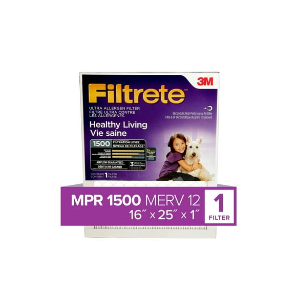 Filtre ultra pour la réduction des allergènes «&nbsp;Vie saine&nbsp;» Filtrete(MC), MPR 1500, 16 x 25 x 1&nbsp;po 16 x 25 x 1&nbsp;po, 1/paqu