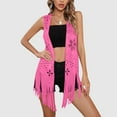 thumbnail image 4 of Amidoa Retro Coats for Women Cutout Open Front Pink Suede Vest Dressy Fringe Sleeveless Waistcoat Womens Jackets XL, 4 of 8