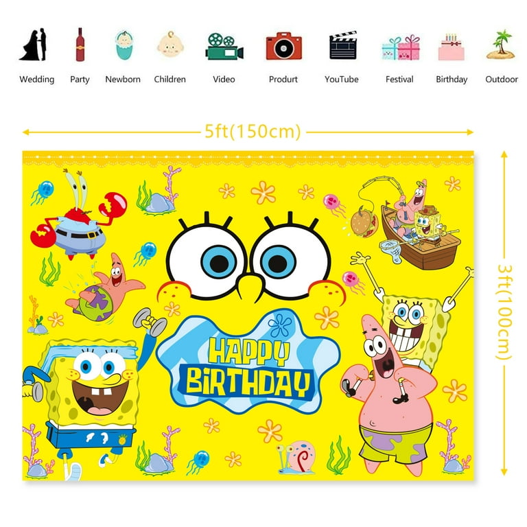 WOLINGYU Spongebob Birthday Party Decorations, Cartoon Spongebob Party Supplies Favors Includes Backdrop, Tablecloth, Cake Topper, Cupcake Toppers