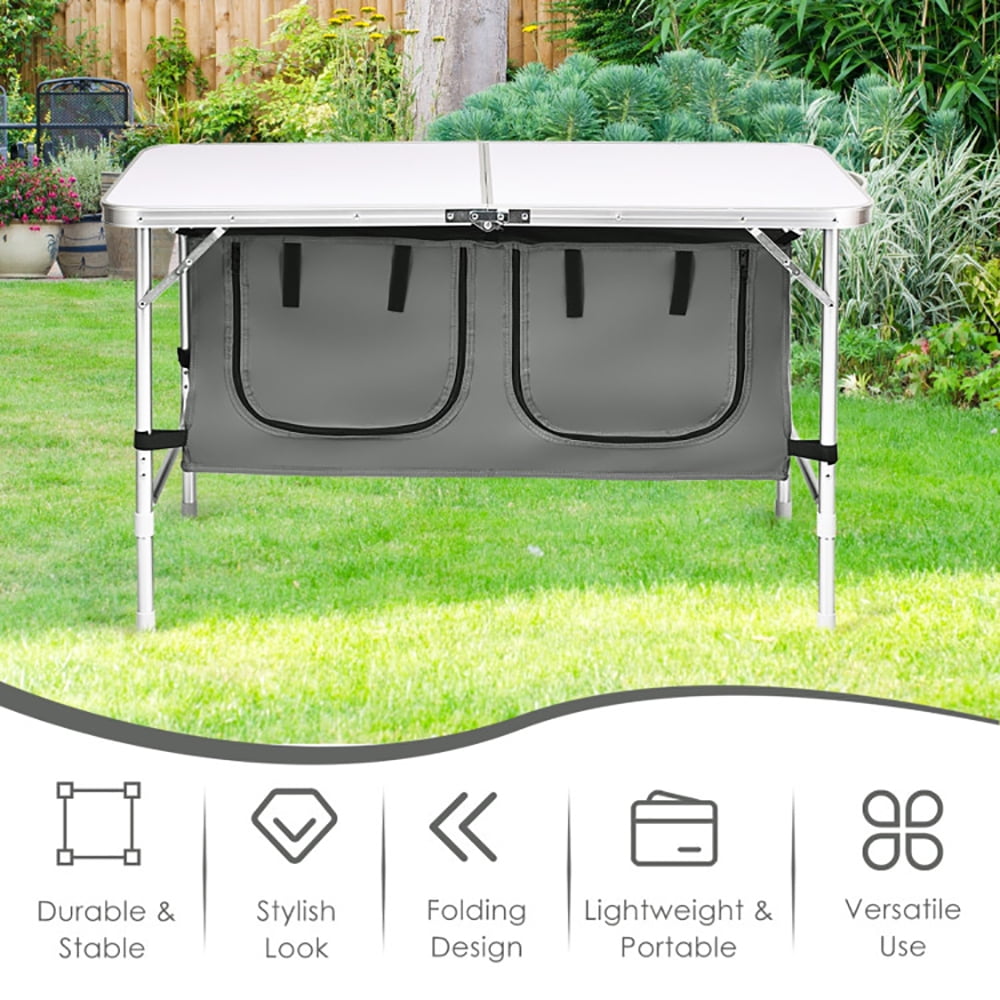 Aimee Lii Height Adjustable Folding Camping Table, Portable Tables Folding, Gray