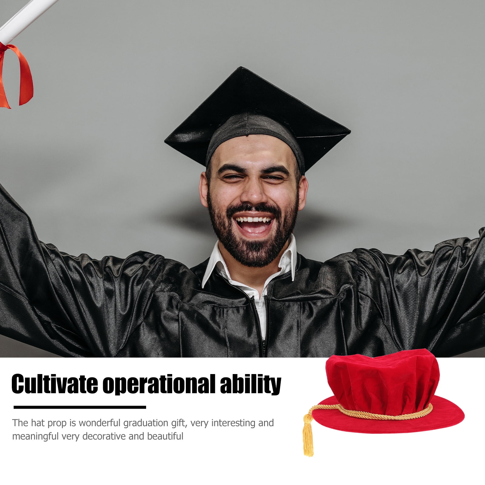 OUNONA Red Comfortable Doctoral Graduation Tam Hat Prop for Adult School Ceremony Events