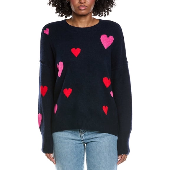 CeCe womens Heart Pattern Sweater, l, Navy