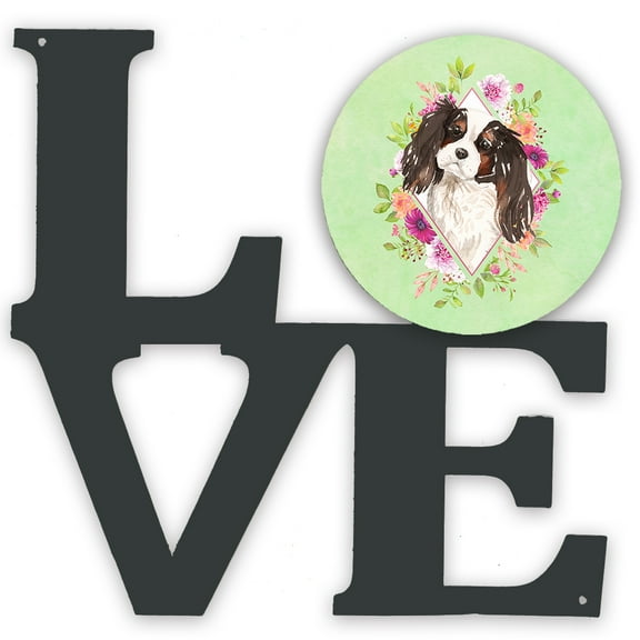 Carolines Treasures CK4366WALV Tricolor Cavalier Spaniel Green Flowers Metal Wall Artwork LOVE 12X12 multicolor