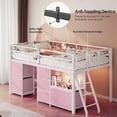 thumbnail image 2 of UIOWIO Twin Loft Bed with 6 Storage Drawers & Shelf, Loft Bed with LED Lights & Play Curtain, Metal Loft Bed Frame with Ladder & Safety Guardrail, Pink, 2 of 9