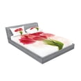 thumbnail image 2 of Ambesonne Flower Fitted Sheet & Pillow Sham Set, Watercolor Tulip Bouquet, Queen, Pink Coral Green, 2 of 2