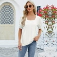 thumbnail image 2 of Dressy Square Neck Tops for Women,Women Short Sleeve Square Neck Jacquard Solid Color Puff Sleeved Loose T Shirt Top,Puffy Short Sleeve Spring Tops(Size:S), 2 of 8