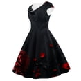 thumbnail image 4 of Tejiojio Fall Women Plus Size Party Dress Flower Lace Insert Mock Button Bowknot Vintage Dress, 4 of 5
