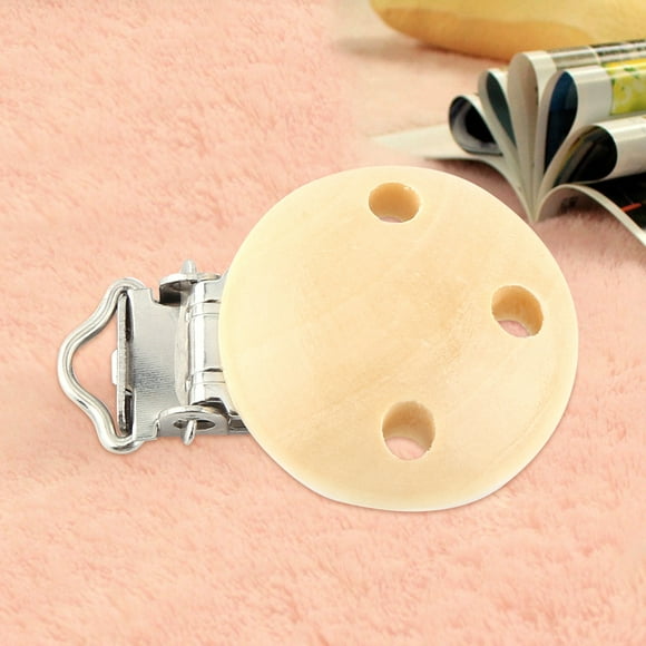 Qiilu 10pcs/lot Cute Round Wood Natural Baby Pacifier Clip Charm Infant Nipple Clasps 3 Holes,Baby Pacifier Clip,Wood charm