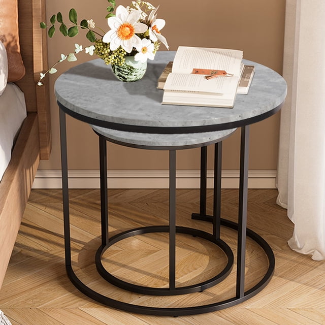 Mesas de Centro Nido Redondo 2 pieza, Color Gris HOMEMAKE FURNITURE Industrial, Clásico