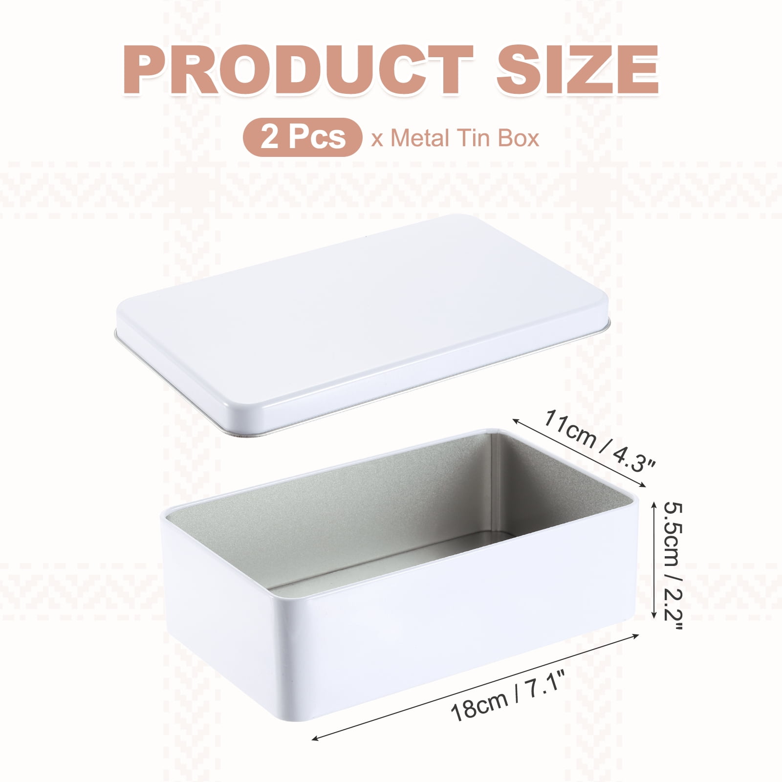 Uxcell 2Pack Metal Tin Box, 4.3x7.1x2.2 Rectangular Empty Tinplate Containers with Lids, for Home Organizer Candles Gifts Car Keys Crafts Storage, White