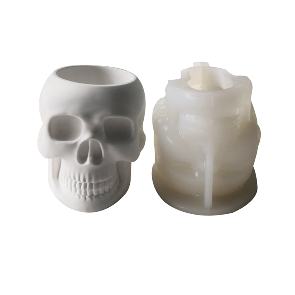Skull Ashtray Silicone Mold Resin Gypsum Flowerpot DIY Halloween Candle Mould 