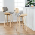 thumbnail image 3 of Lombardi 30" Mid-Century Modern Fixed-Height Barstool with Swivel in Natural Wood and Light Grey Faux Leather with Round Chrome Metal Footrest by LumiSource - Set of 2, 3 of 4