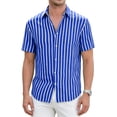 thumbnail image 4 of COSFO Button Up Short Sleeve Shirts for Men Striped Casual Summer Shirt Beach Collared Vacation Classic Fit Men's Shirts L, 4 of 5