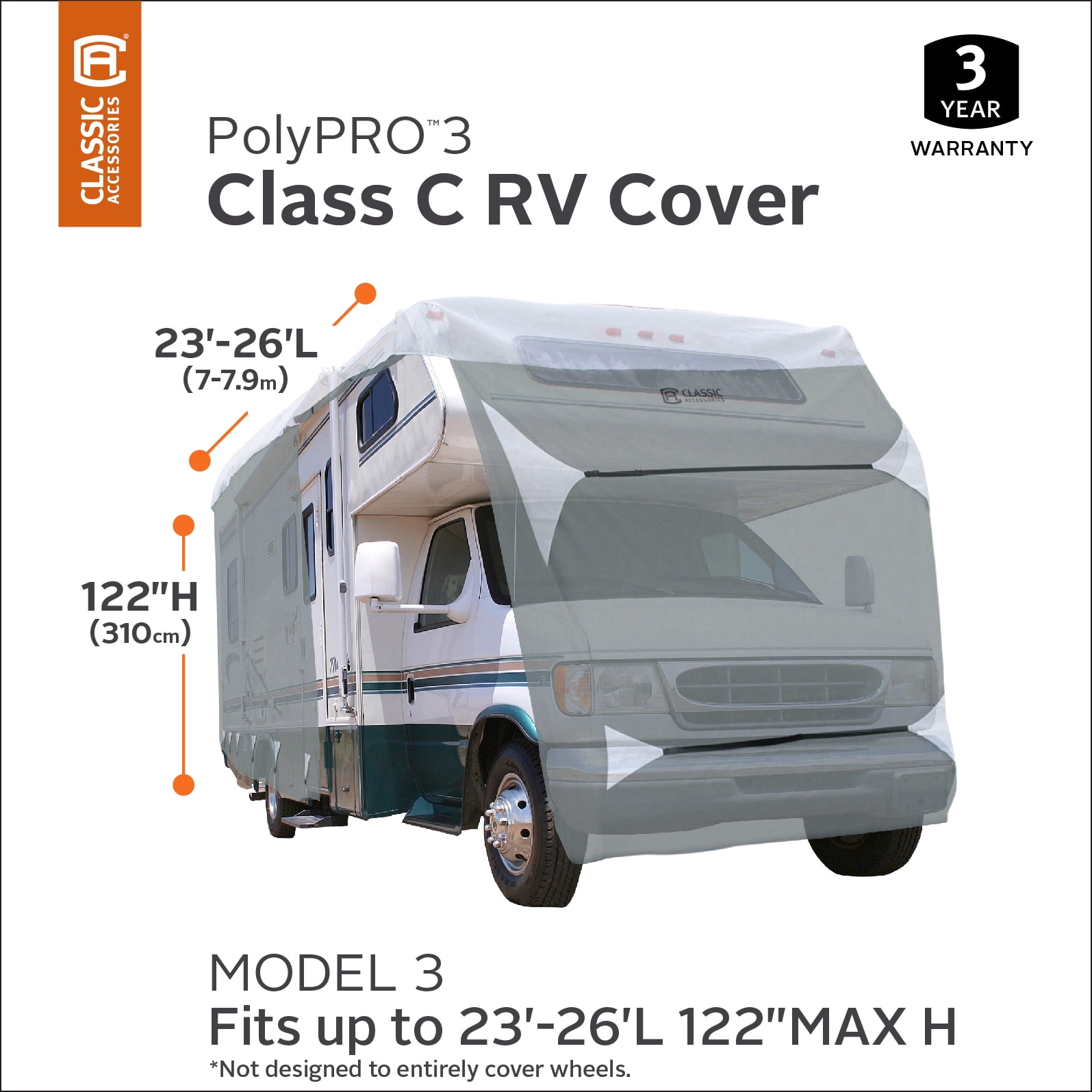 Classic Accessories Over Drive PolyPRO™3 Deluxe Class C RV Cover, Fits 23' - 26' RVs, Model 3