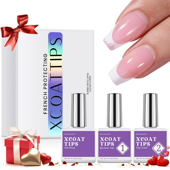 Set de gel Nail Tips Builder Btartboxnails de 15 ml con capa superior y pegamento