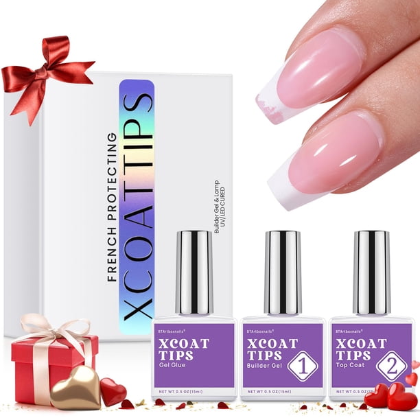 Set de gel Nail Tips Builder Btartboxnails de 15 ml con capa superior y pegamento