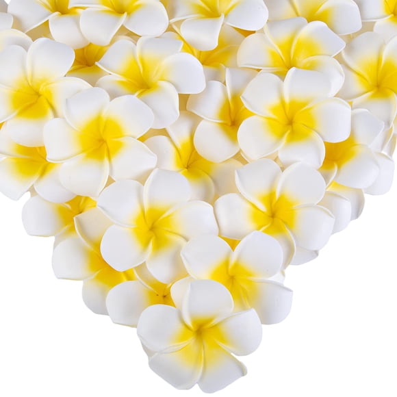 SallyFashion 50Pcs 2.7 inch Foam Artificial Plumeria Rubra Flower Heads Hawaiian Frangipani Hair Hat Wreath DIY Crafts Wedding Decoration