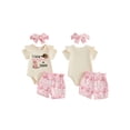 thumbnail image 2 of BemeyourBBs Western Baby Girls Summer Clothes Newborn Baby Girl Cowgirl Outfits I'm the New Cowgirl in the Town Letter Print Flying Sleeve Romper Boots Cowgirl Hat Print Shorts Headband Sets, 2 of 9