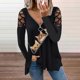 thumbnail image 1 of Puntoco Moda Mujer Hollow Out Cremallera Estampado Cuello en V Camiseta Manga Larga Casual tops Puntoco Puntoco-4615, 1 of 4