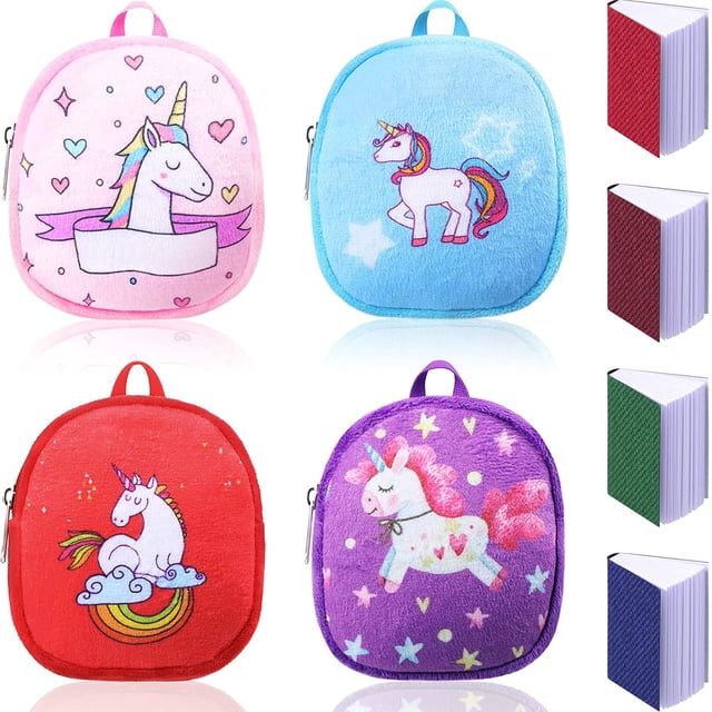 8 Pcs Accessoires pour Poupée Incluent 4 Pcs Mini Sacs à Dos pour Poupée Mignon Sac à Dos à Fermeture Éclair Mini Sacs pour Licorne et 4 Pcs Livres Miniatures pour Accessoires de Poupée