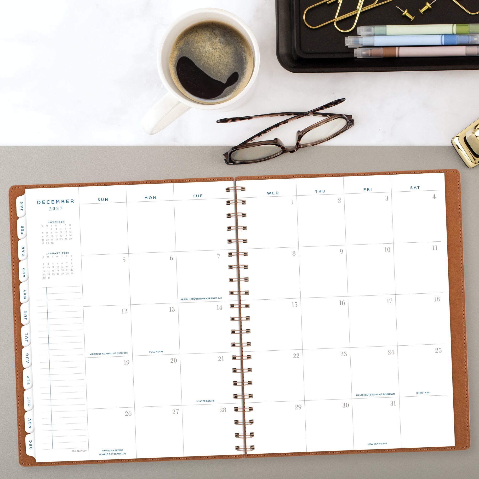 AT-A-GLANCE Signature Collection 2027 Weekly Monthly Planner Brown Large 8 12 x