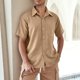 thumbnail image 2 of Mens Casual Manga Corta Botón Abajo Camisas, Verano de Moda de Color Sólido de Bolsillo para Casual Y Fiesta, 2 of 8