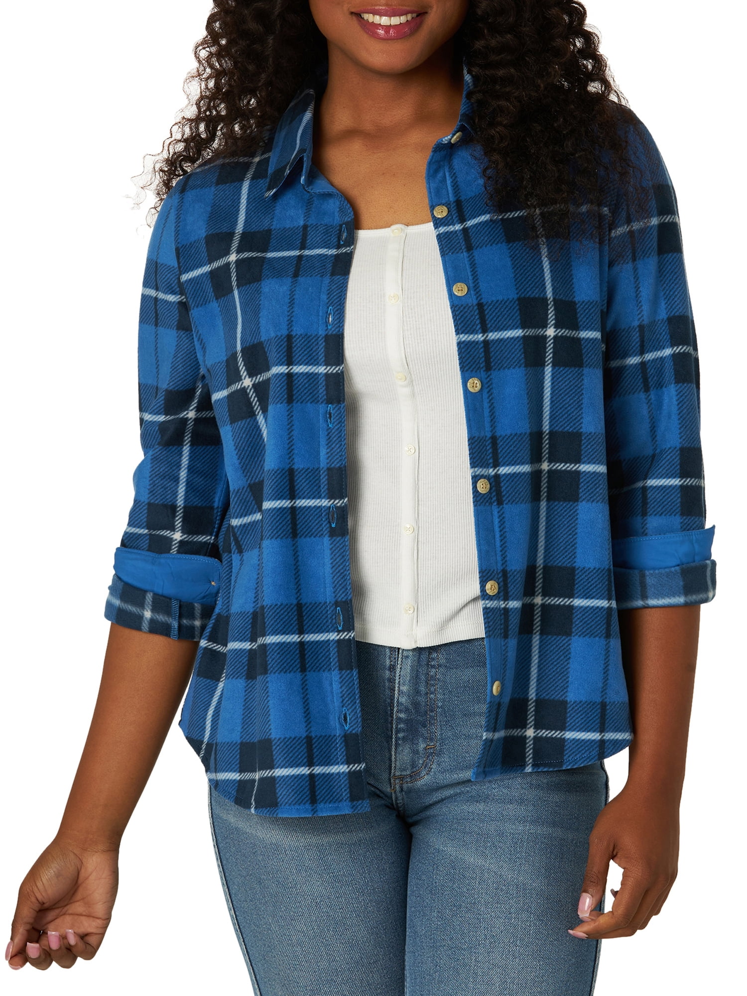 Lee Riders - LEE RIDERSWOMEN'S LONG SLEEVE BUTTON UP FLEECE SHIRT 